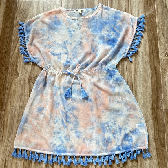 NWOT Kids sheer Tie-Dye beach Dress/coverup with Tassels. Size L - Picture 5 of 15